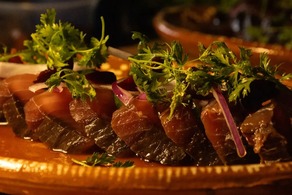 seared tuna herbs plate