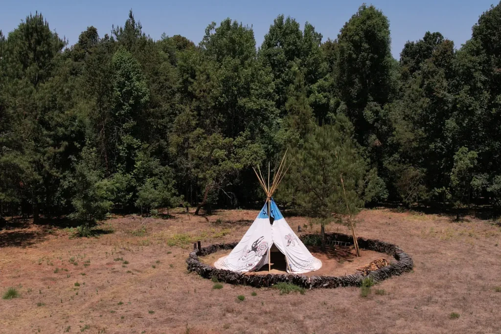 tipi stone circle in forest